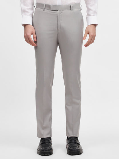 Light Grey Solid Slim Fit Formal Trouser | Metal
