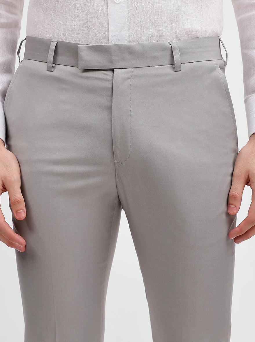 Light Grey Solid Slim Fit Formal Trouser | Metal