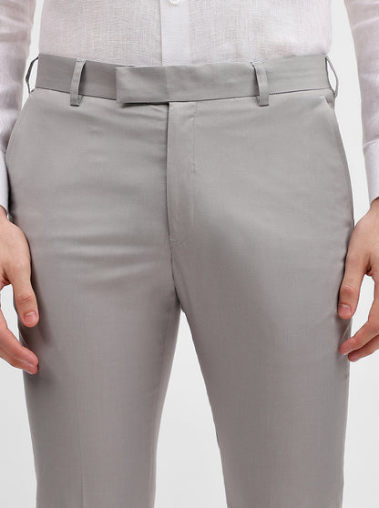 Light Grey Solid Slim Fit Formal Trouser | Metal