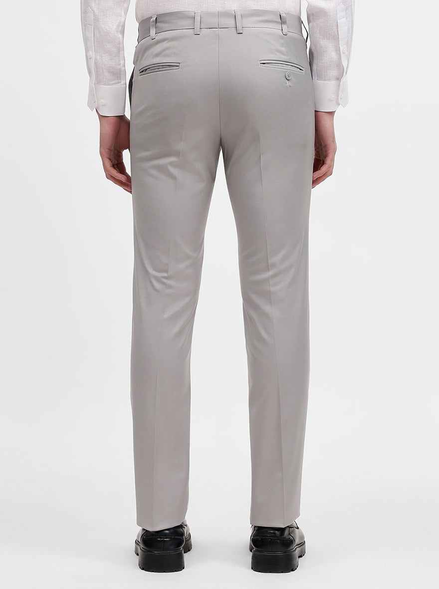 Light Grey Solid Slim Fit Formal Trouser | Metal