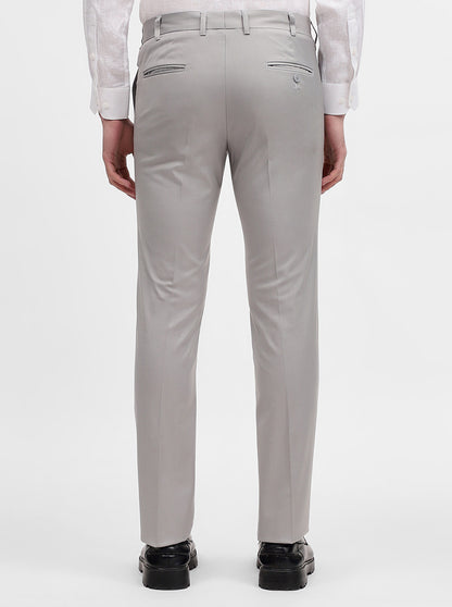 Light Grey Solid Slim Fit Formal Trouser | Metal