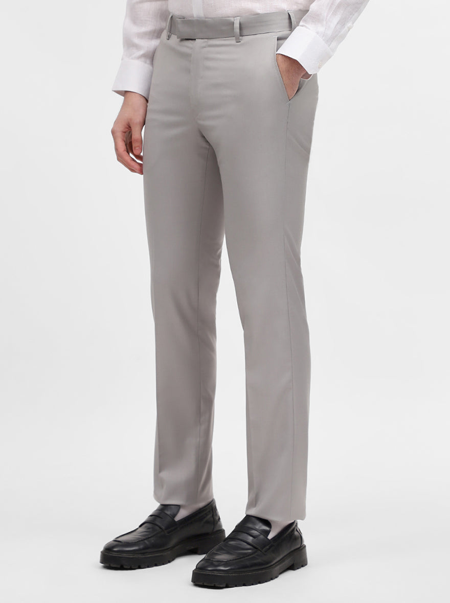 Light Grey Solid Slim Fit Formal Trouser | Metal