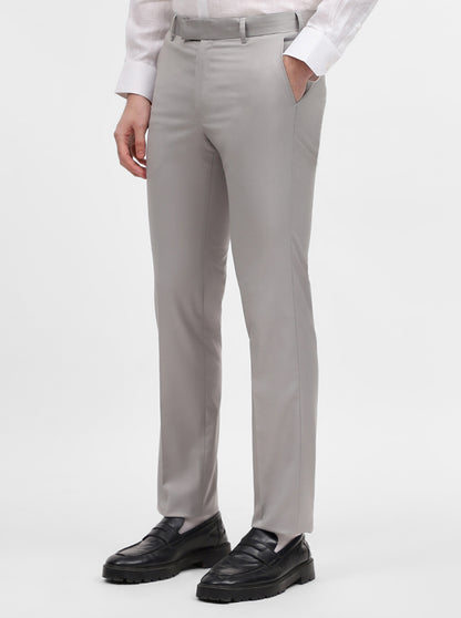 Light Grey Solid Slim Fit Formal Trouser | Metal
