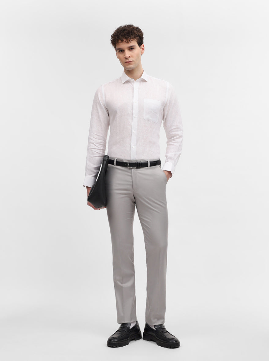 Light Grey Solid Slim Fit Formal Trouser | Metal