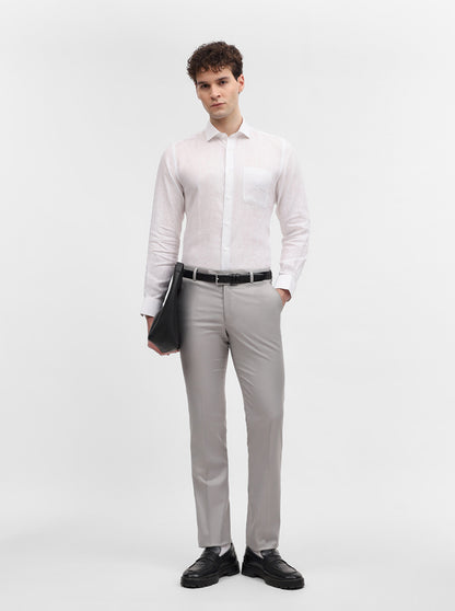 Light Grey Solid Slim Fit Formal Trouser | Metal