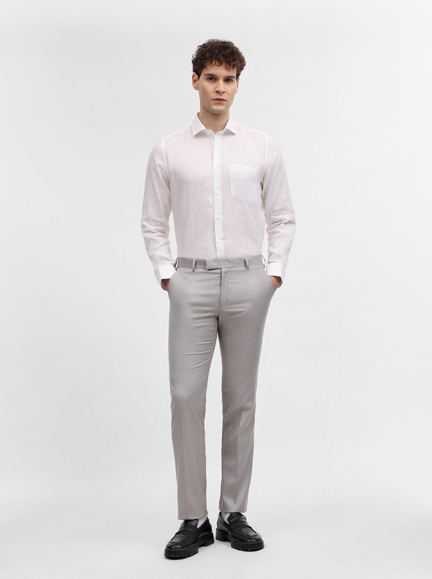 Light Grey Solid Slim Fit Formal Trouser | Metal