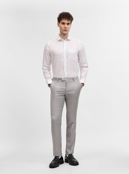 Light Grey Solid Slim Fit Formal Trouser | Metal