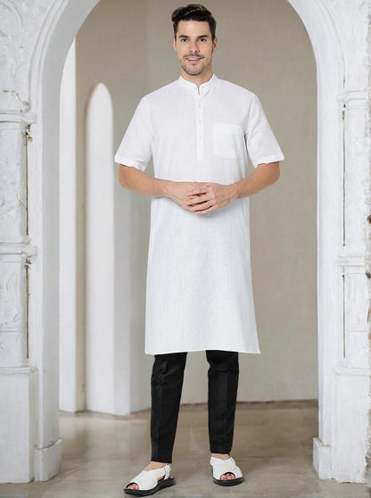 Pure White Textured Regular Fit Modi Kurta | JadeBlue