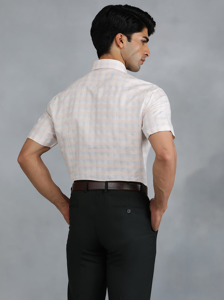 Peach Checked Regular Fit Formal Shirt | Greenfibre