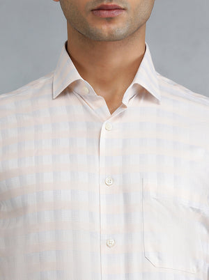 Peach Checked Regular Fit Formal Shirt | Greenfibre