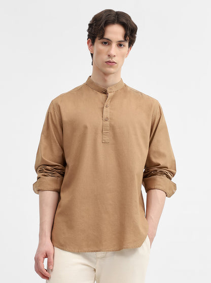Khaki Solid Slim Fit Short Kurta | Greenfibre