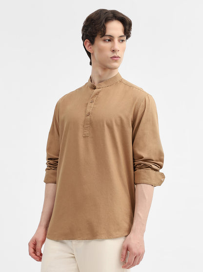 Khaki Solid Slim Fit Short Kurta | Greenfibre