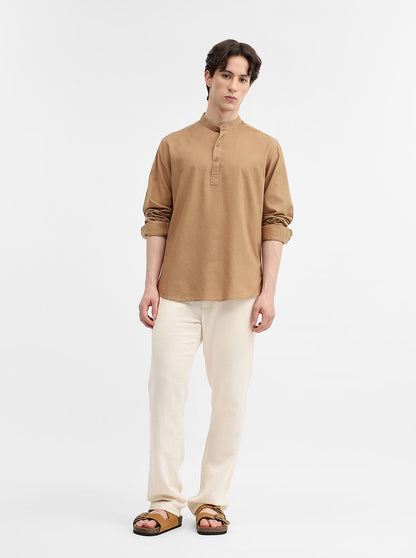 Khaki Solid Slim Fit Short Kurta | Greenfibre