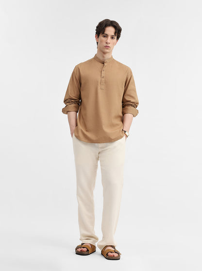 Khaki Solid Slim Fit Short Kurta | Greenfibre