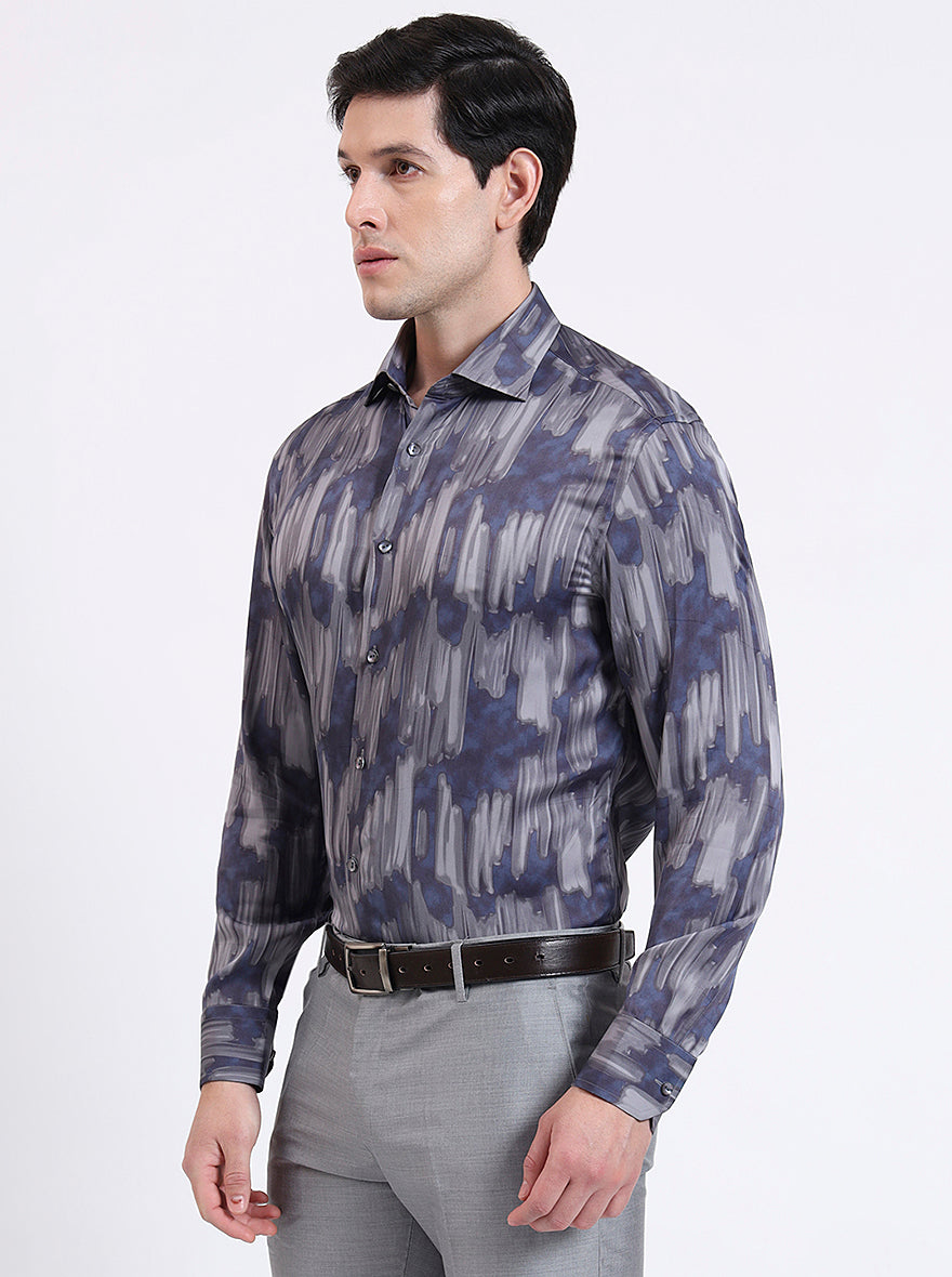 Blue Printed Slim Fit Party Wear Shirt | JadeBlue Super Luxe