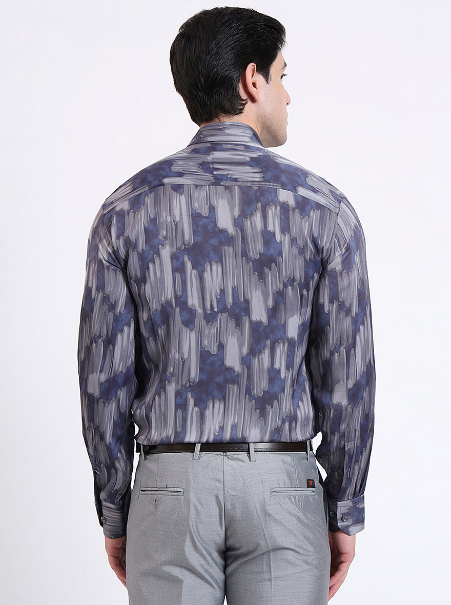 Blue Printed Slim Fit Party Wear Shirt | JadeBlue Super Luxe