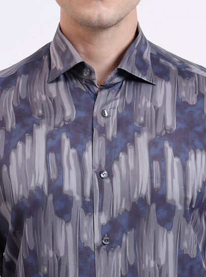 Blue Printed Slim Fit Party Wear Shirt | JadeBlue Super Luxe