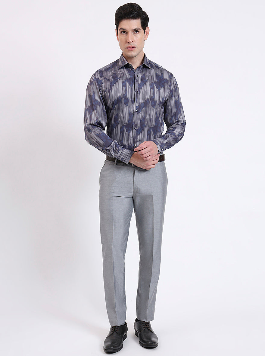 Blue Printed Slim Fit Party Wear Shirt | JadeBlue Super Luxe