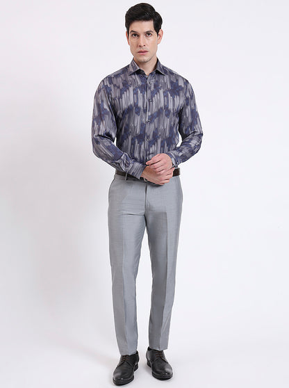 Blue Printed Slim Fit Party Wear Shirt | JadeBlue Super Luxe