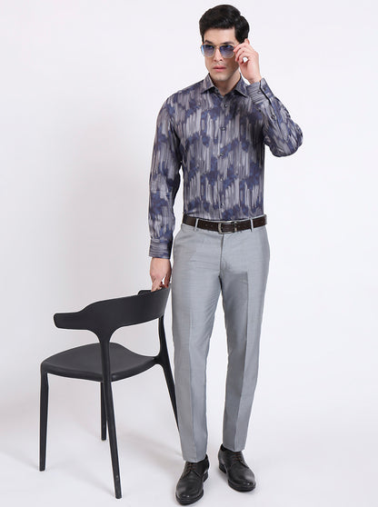 Blue Printed Slim Fit Party Wear Shirt | JadeBlue Super Luxe