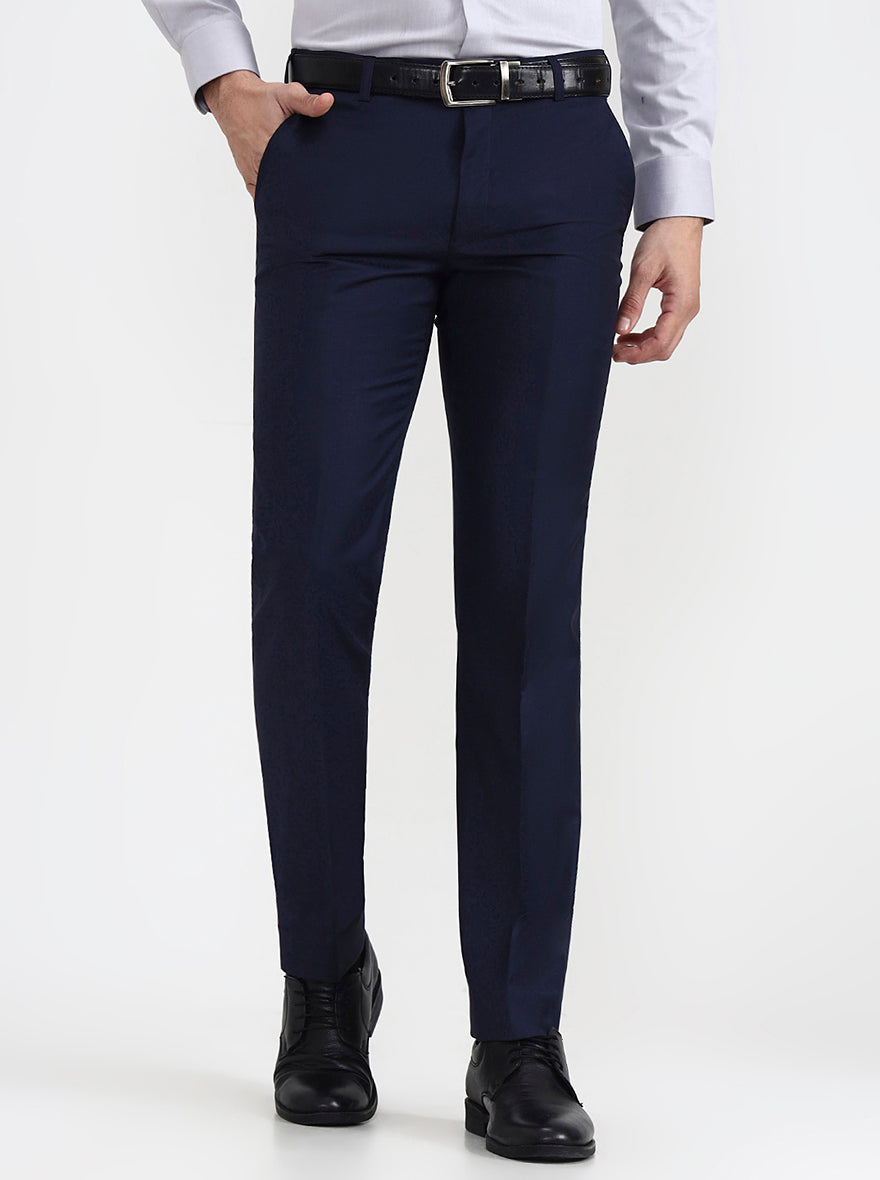 Blue Solid Slim Fit Formal Trouser | JadeBlue Super Luxe