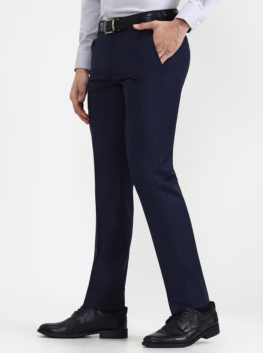 Blue Solid Slim Fit Formal Trouser | JadeBlue Super Luxe