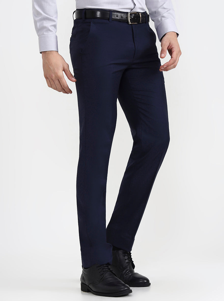 Blue Solid Slim Fit Formal Trouser | JadeBlue Super Luxe