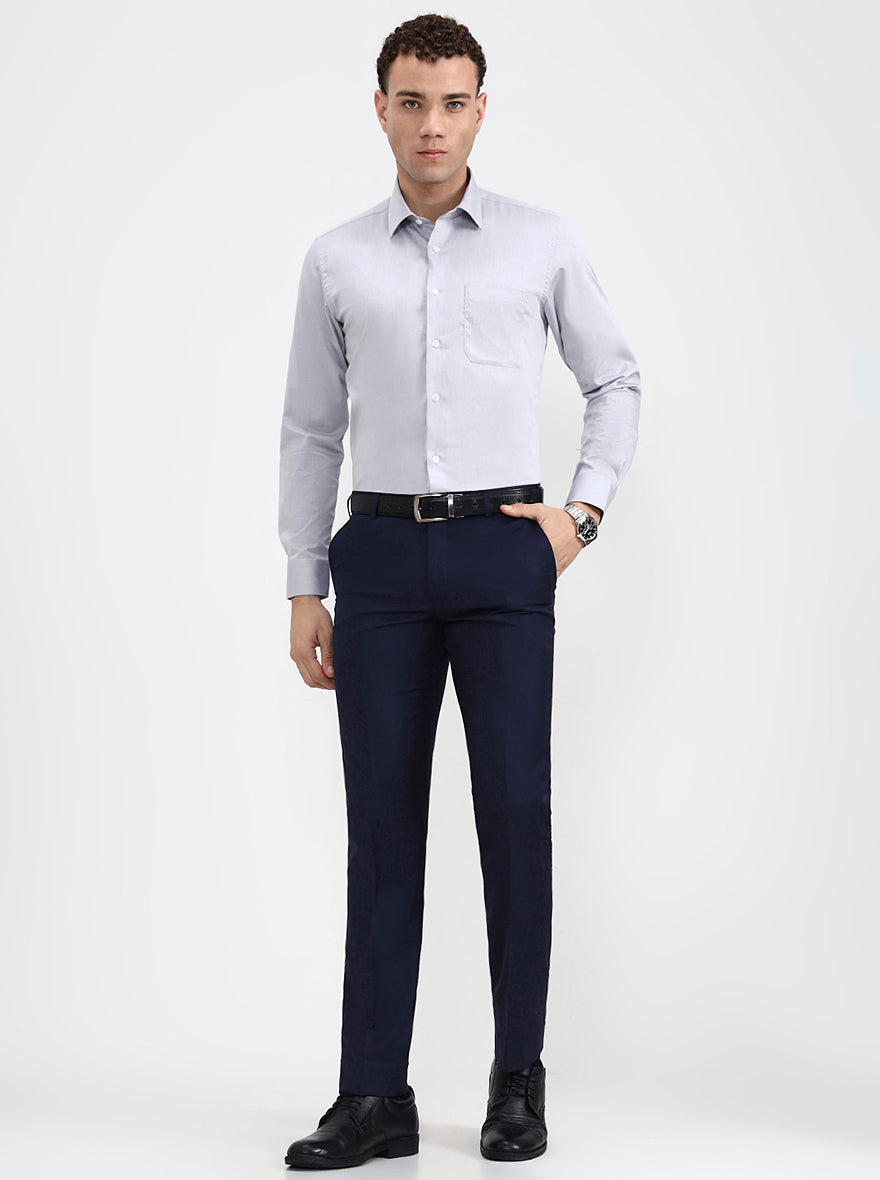 Blue Solid Slim Fit Formal Trouser | JadeBlue Super Luxe
