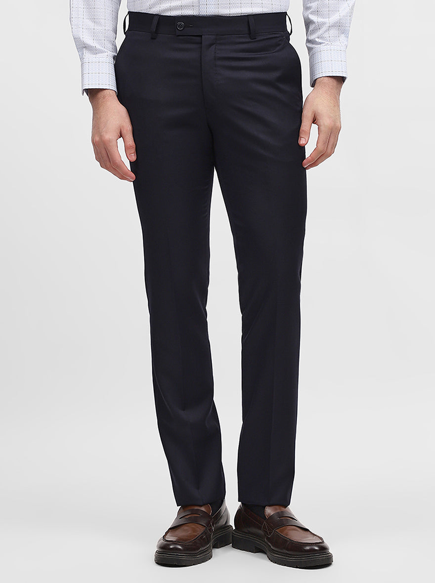 Navy Blue Solid Slim Fit Formal Trouser | JadeBlue Super Luxe