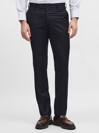 Navy Blue Solid Slim Fit Formal Trouser | JadeBlue Super Luxe