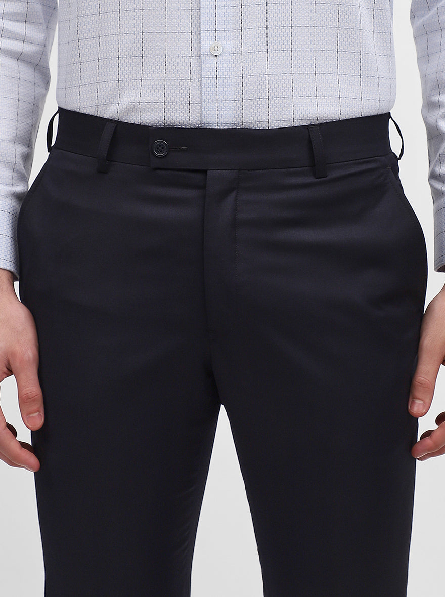 Navy Blue Solid Slim Fit Formal Trouser | JadeBlue Super Luxe