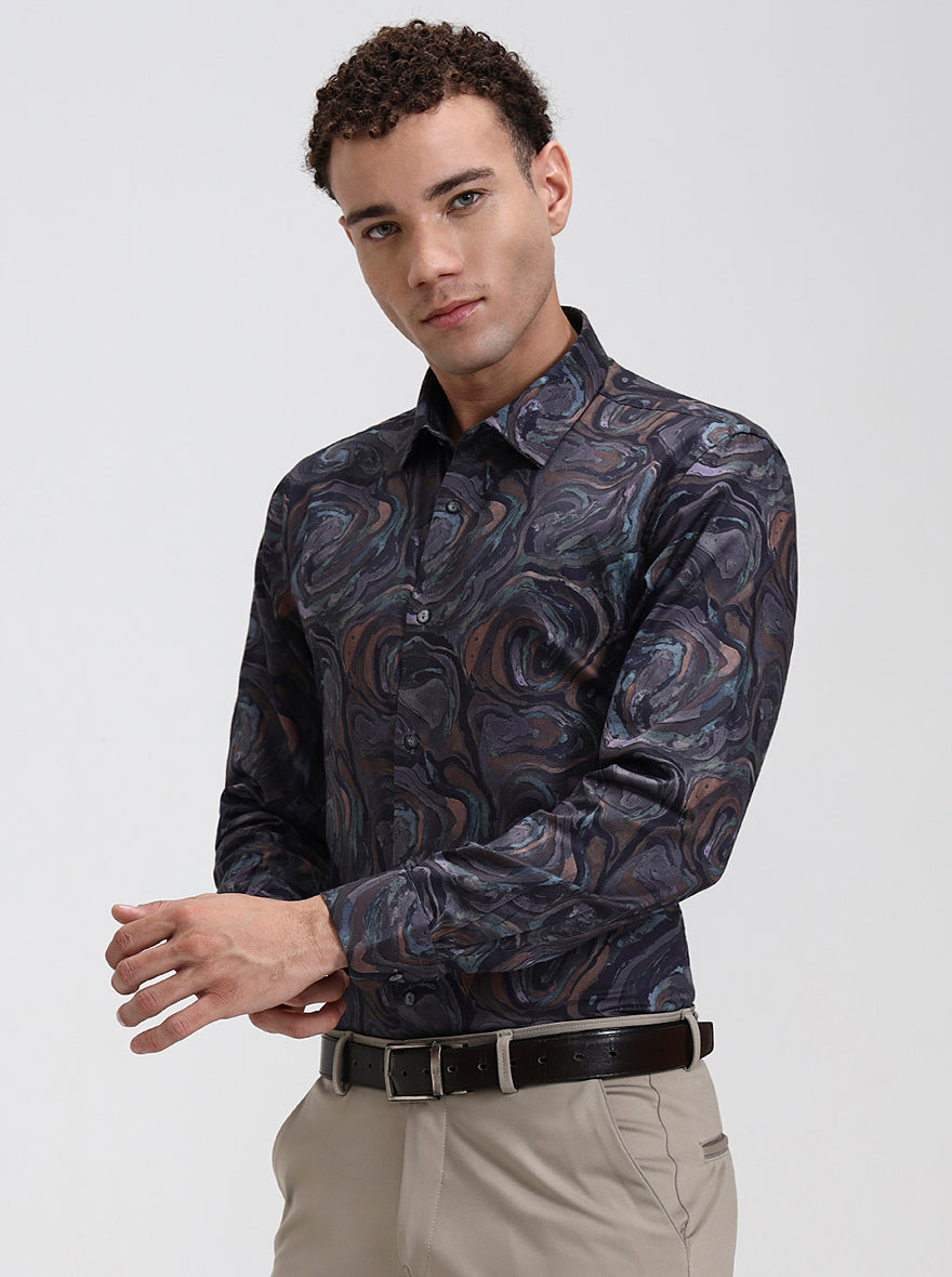 Multicolor Printed Slim Fit Party Wear Shirt | Wyre