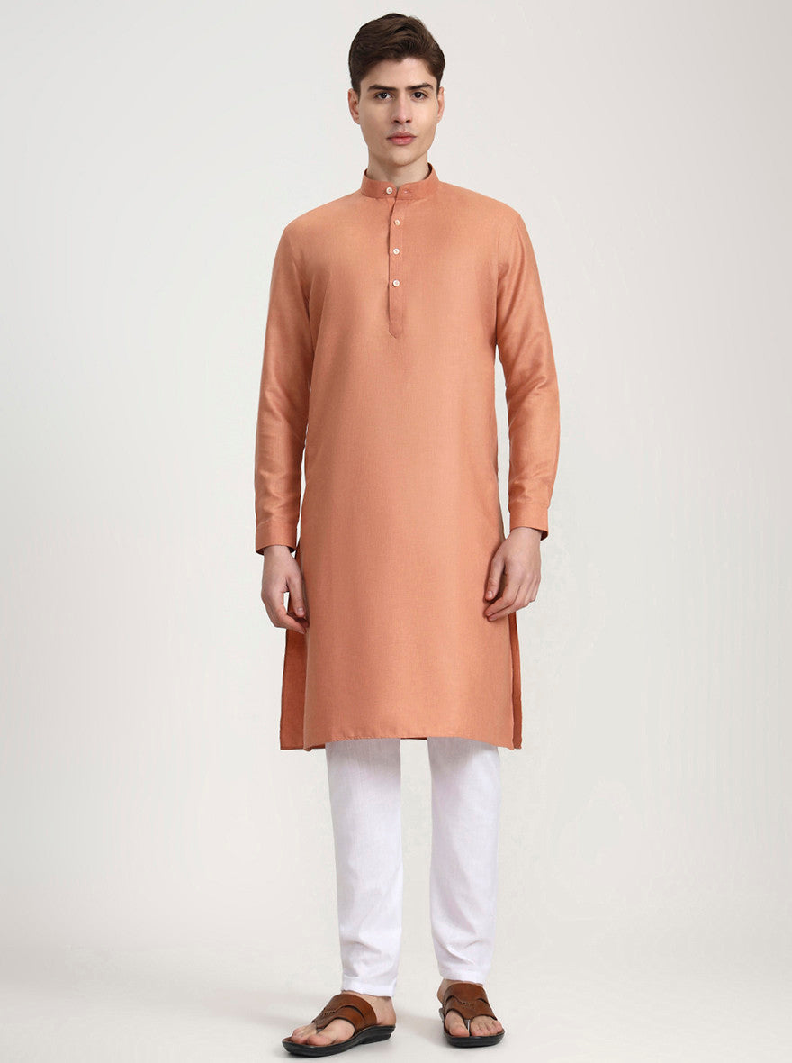 Carrot Peach Solid Modi Kurta | JadeBlue