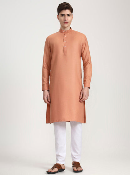 Carrot Peach Solid Modi Kurta | JadeBlue