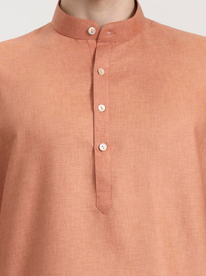 Carrot Peach Solid Modi Kurta | JadeBlue