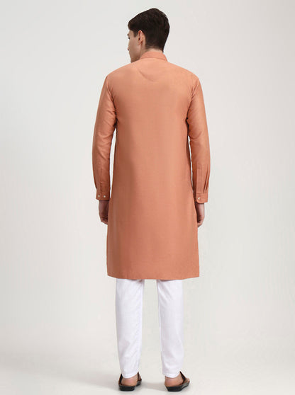 Carrot Peach Solid Modi Kurta | JadeBlue