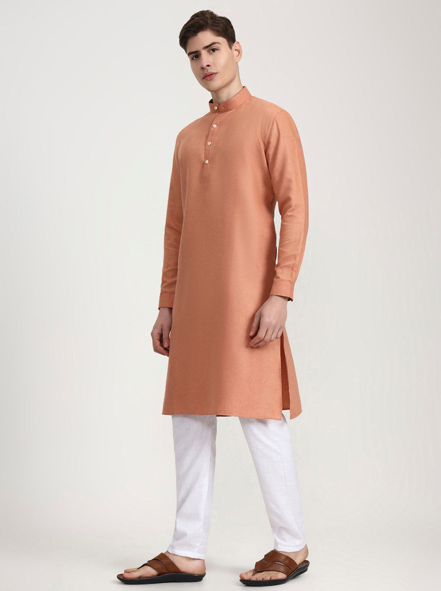 Carrot Peach Solid Modi Kurta | JadeBlue