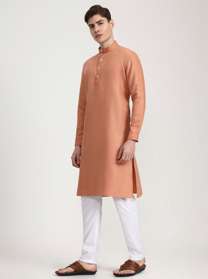 Carrot Peach Solid Modi Kurta | JadeBlue