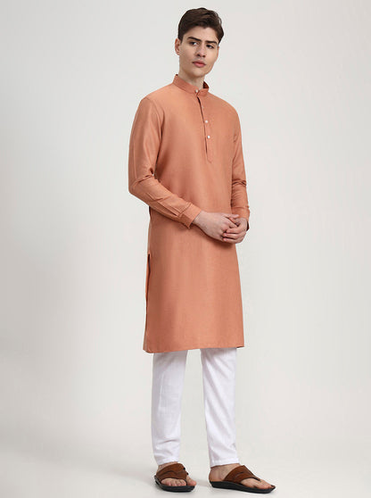 Carrot Peach Solid Modi Kurta | JadeBlue