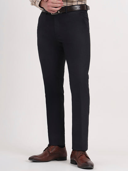 Navy Blue Solid Slim Fit Formal Trouser | Greenfibre