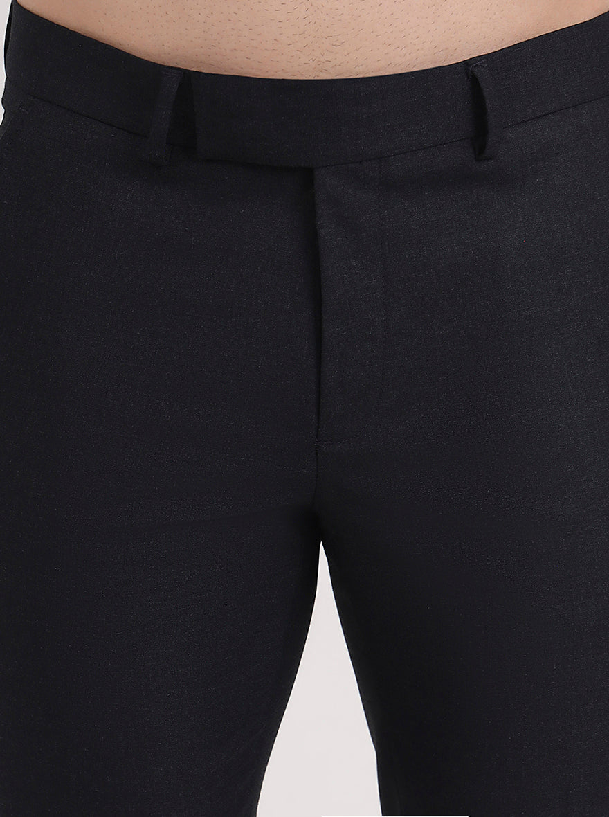 Navy Blue Solid Slim Fit Formal Trouser | Greenfibre