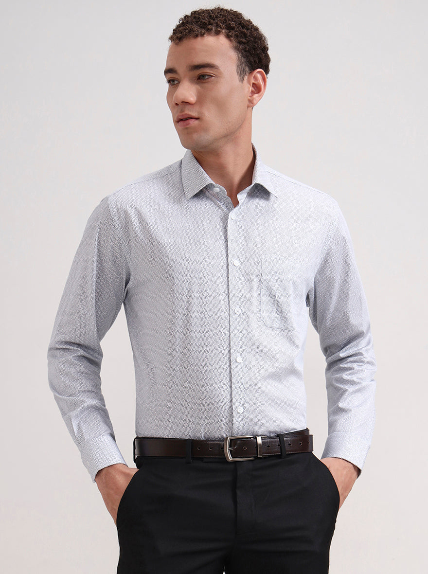 White & Blue Printed Regular Fit Formal Shirt | JadeBlue