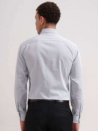 White & Blue Printed Regular Fit Formal Shirt | JadeBlue