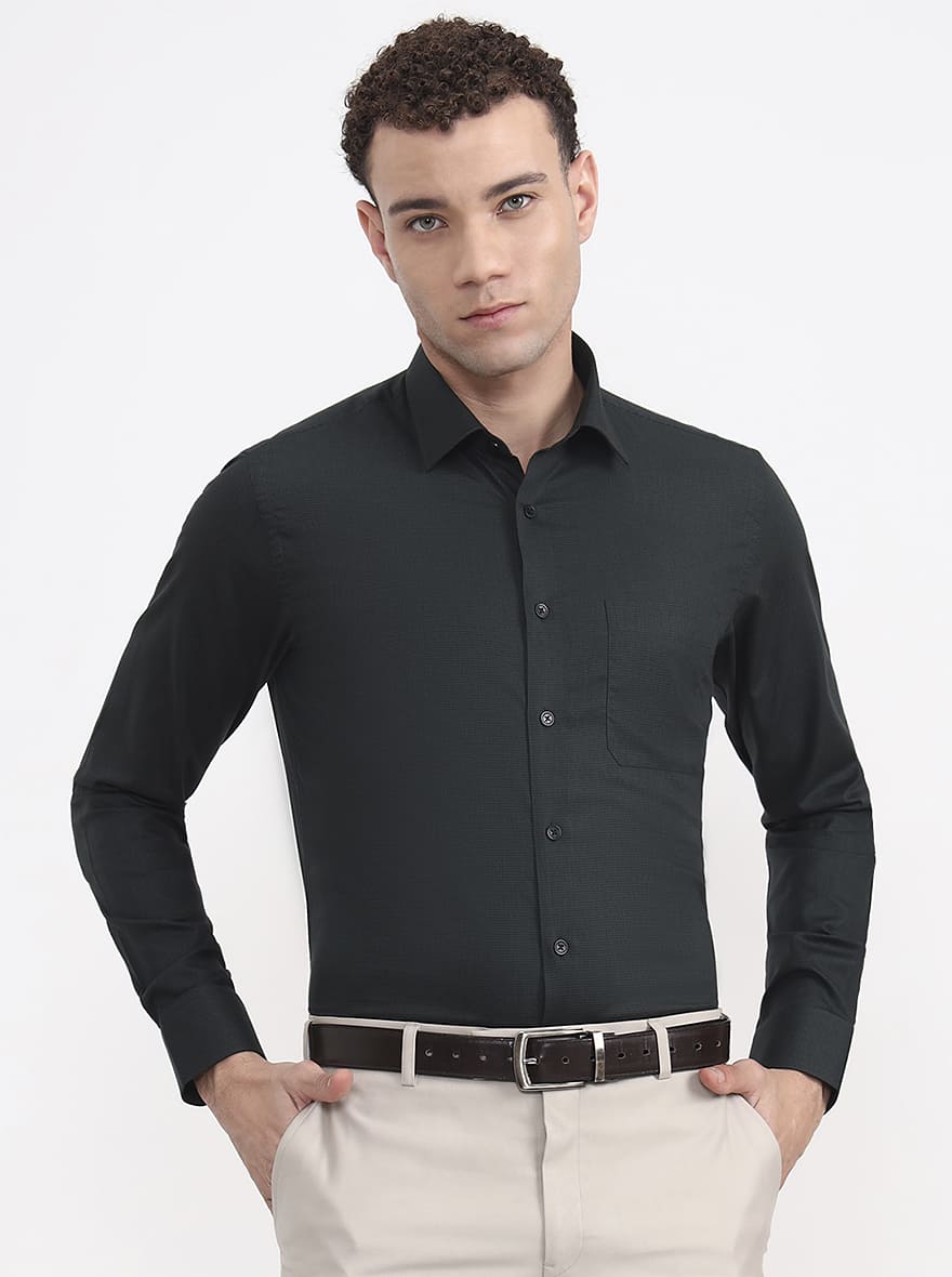 Bottle Green Solid Slim Fit Formal Shirt | JadeBlue Youth