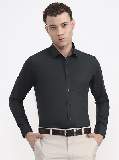 Bottle Green Solid Slim Fit Formal Shirt | JadeBlue Youth