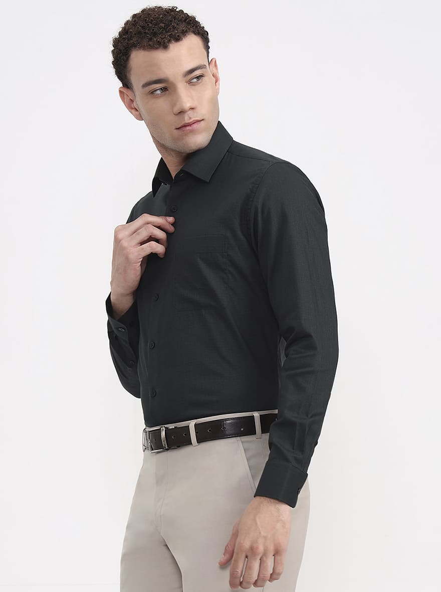 Bottle Green Solid Slim Fit Formal Shirt | JadeBlue Youth
