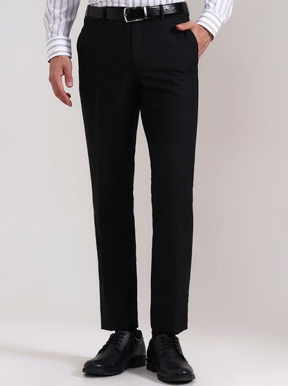 Black Solid Slim Fit Formal Trouser | Wyre