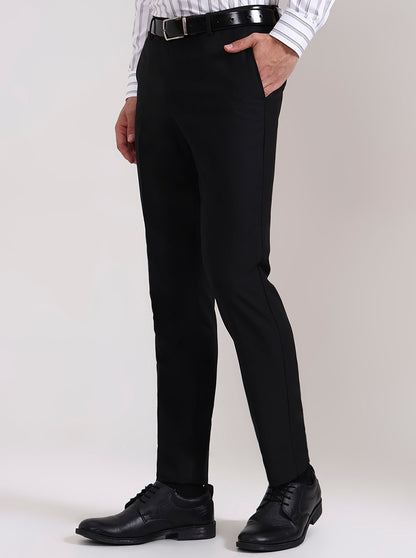 Black Solid Slim Fit Formal Trouser | Wyre