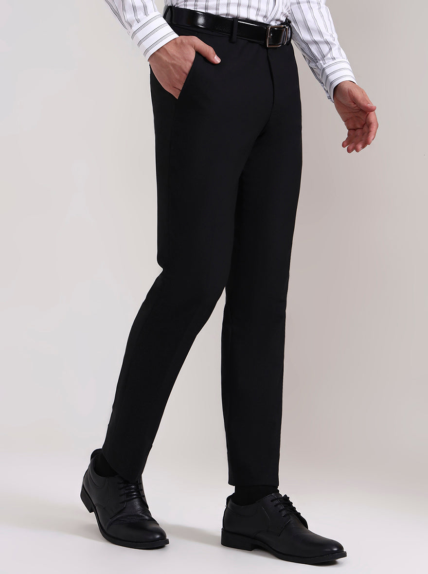 Black Solid Slim Fit Formal Trouser | Wyre