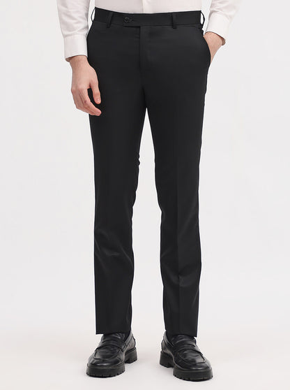 Black Solid Slim Fit Formal Trouser | JadeBlue Super Luxe